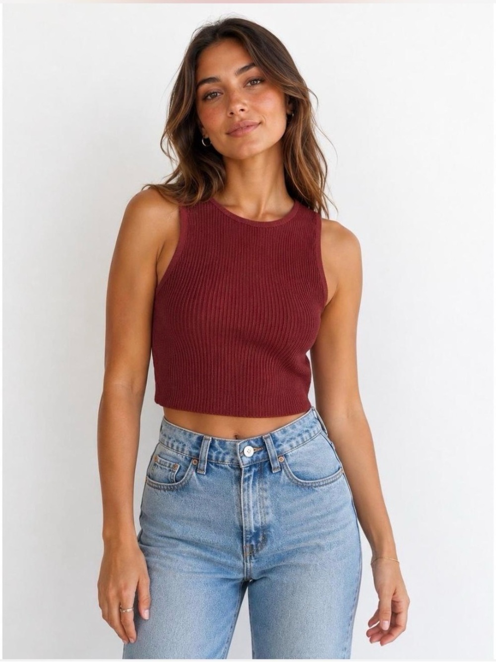 Babaton ribbed-knit cropped tank size small rust